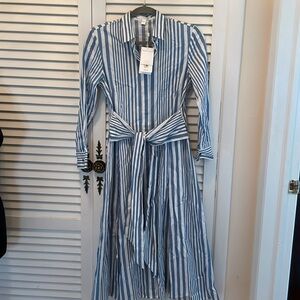 NWT Boss dress size 2  cotton  button down belt midi waist down30 inch